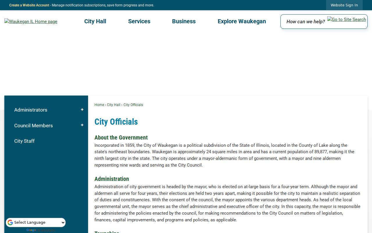Waukegan city officials directory page