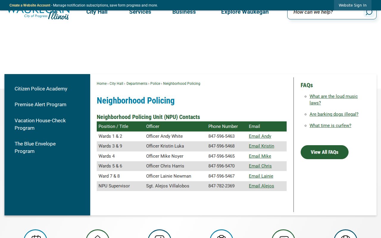 Waukegan neighbors Neighborhood Policing contacts